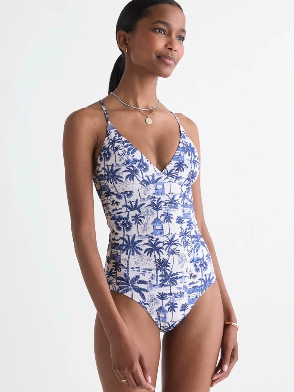 Vineyard Vines Blue and White Palm-Print One-Piece Swimsuit